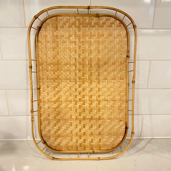 Vintage boho wicker bamboo tray decor - Picture 3 of 4